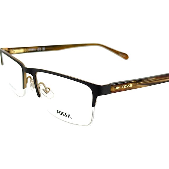 Fossil Fos 7154 G Mens Metal Eyeglass Frame 005K Black Str Brown 54-18 - Picture 2 of 5